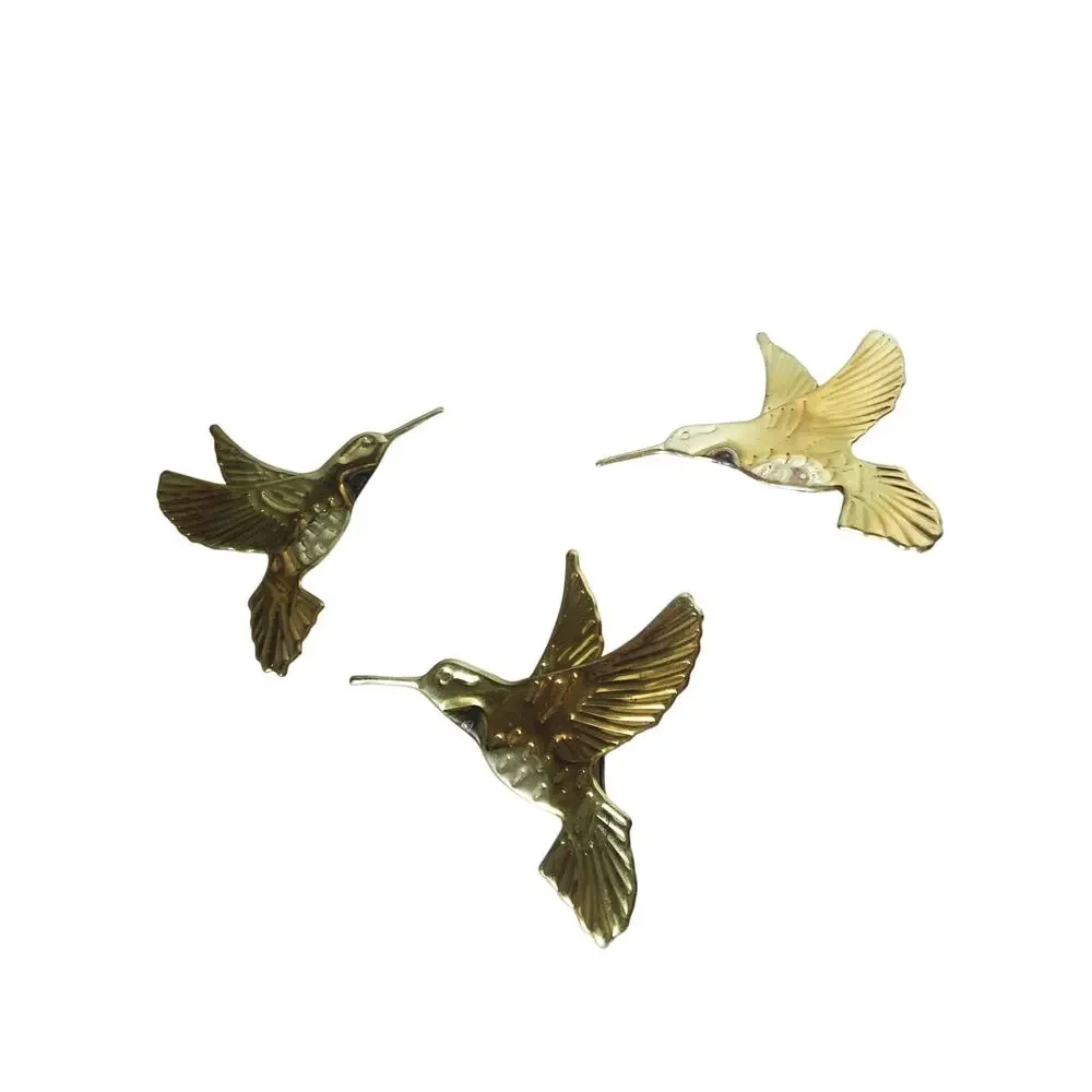 Vintage Set of 3 Tin Hummingbirds Gold Home Interiors Gold Metal 80s 70s